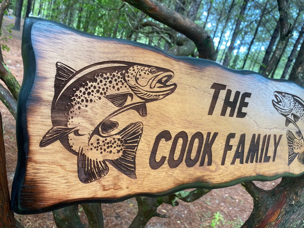 Engraved Trout Wood Sign