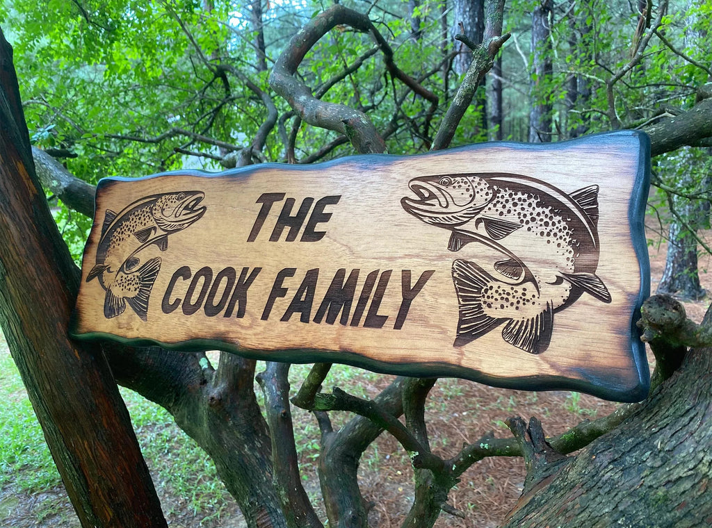Engraved Trout Wood Sign