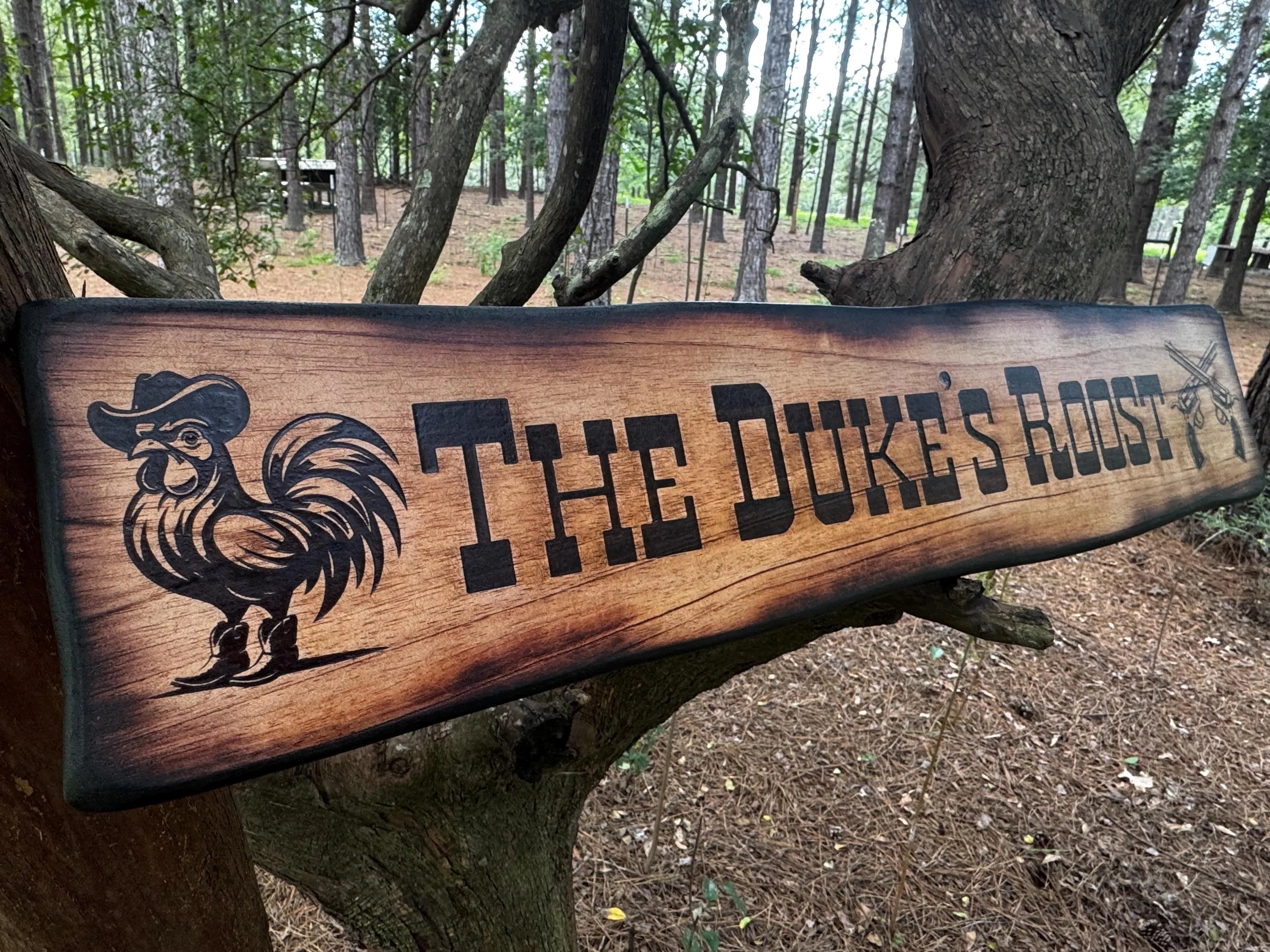 Cowboy Rooster Farm Sign - Six Shooter Pistols