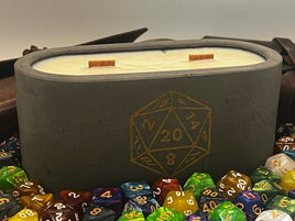 DnD D20 Scented Candle 14oz, Game Room Decor, Concrete Candle, Dungeon Master Gift, Dungeon Decor, Dragon Candle, Gift For Geek, DM Gift